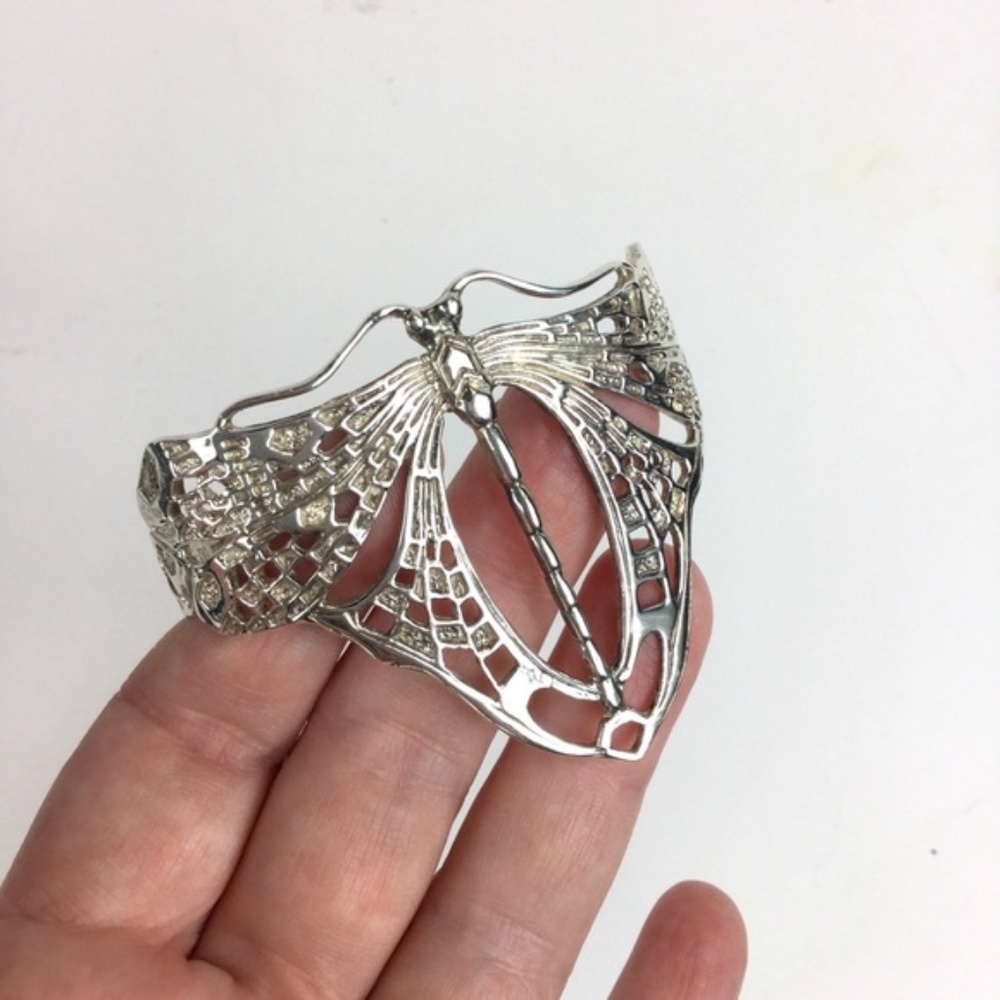 Sterling Silver Art Deco Dragonfly Cuff Bracelet - Picture 1 of 6